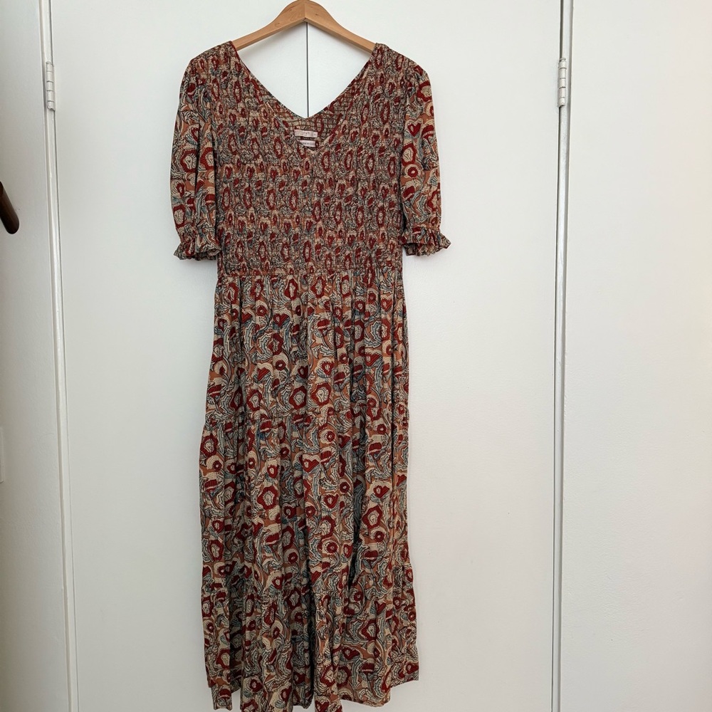 Christy Dawn Brown Smocked Puff Sleeve Sundress